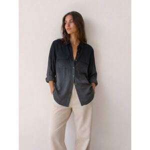 Everlane The Washable Clean Silk Two-Pocket Relaxed Shirt Black Size 0 NWOT